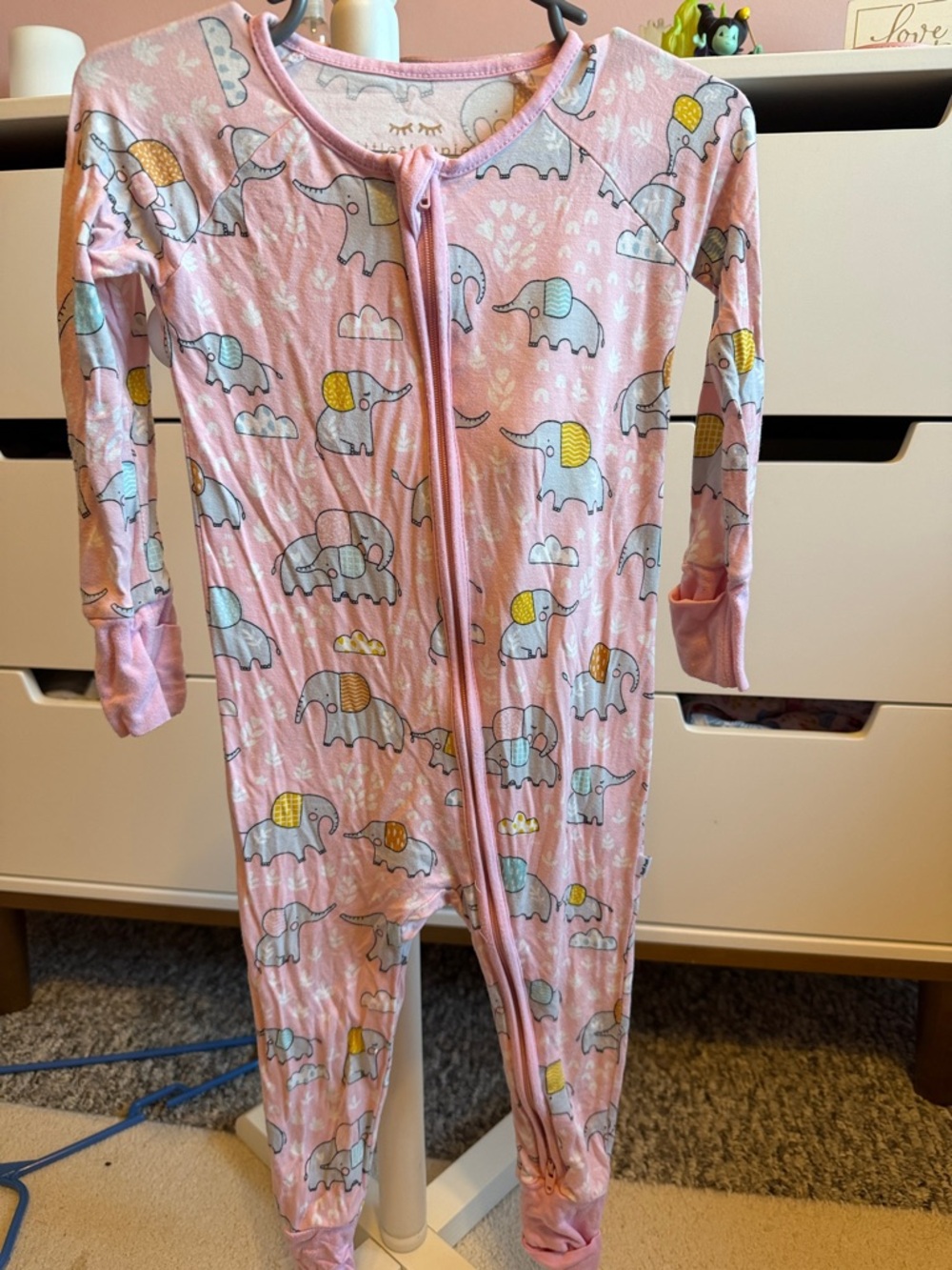 Little Sleepies Pink Elephant Print Footed One-Piece
